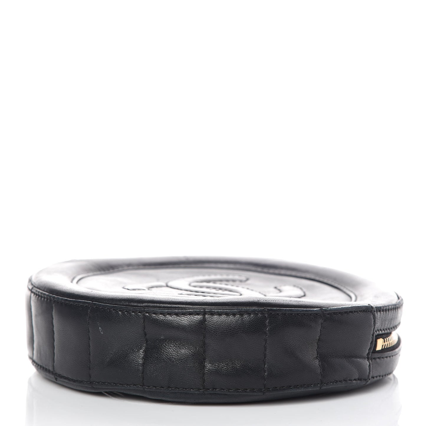 Lambskin Square Quilted Round Shoulder Bag Black