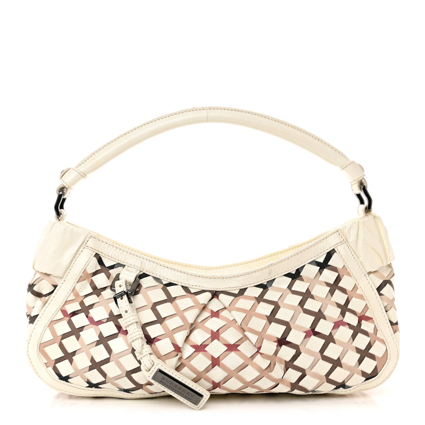 Patent Canvas Woven Nova Check Shoulder Bag White