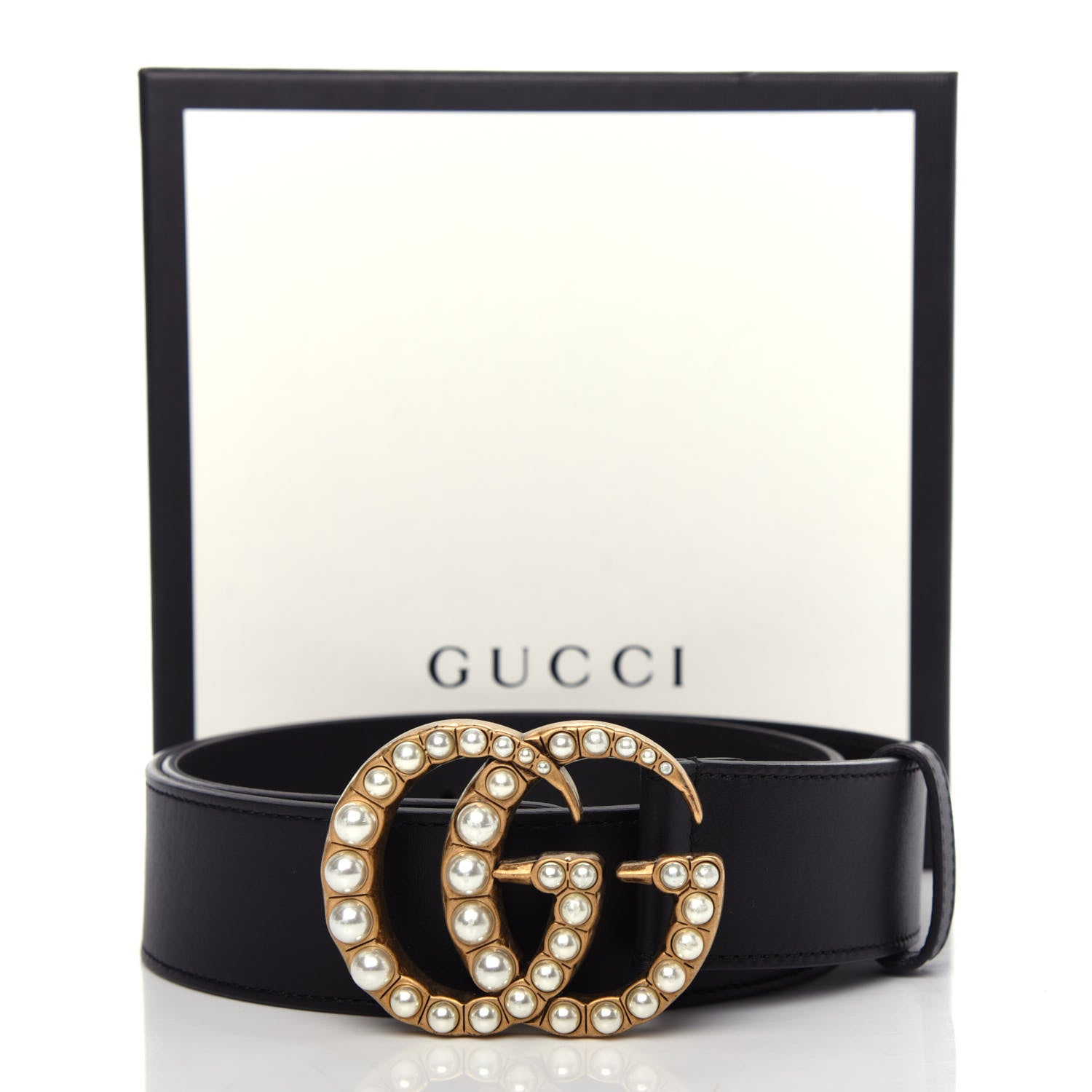 Gucci Moon Calfskin Pearl Double G 40mm Belt 80 32 Black Cream 4 of 4