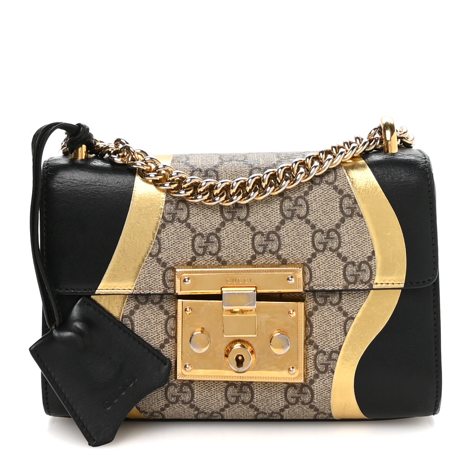 Gucci Calfskin GG Supreme Monogram Small Padlock Shoulder Bag Black Gold 1 of 11
