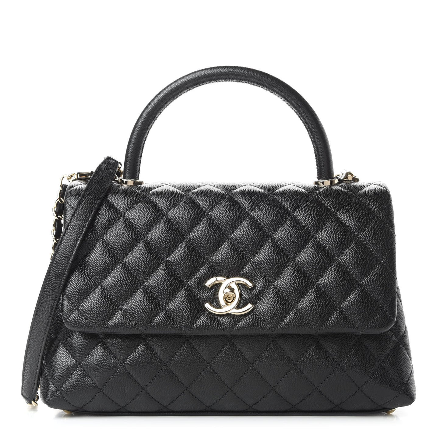 Caviar Quilted Small Coco Handle Flap Black