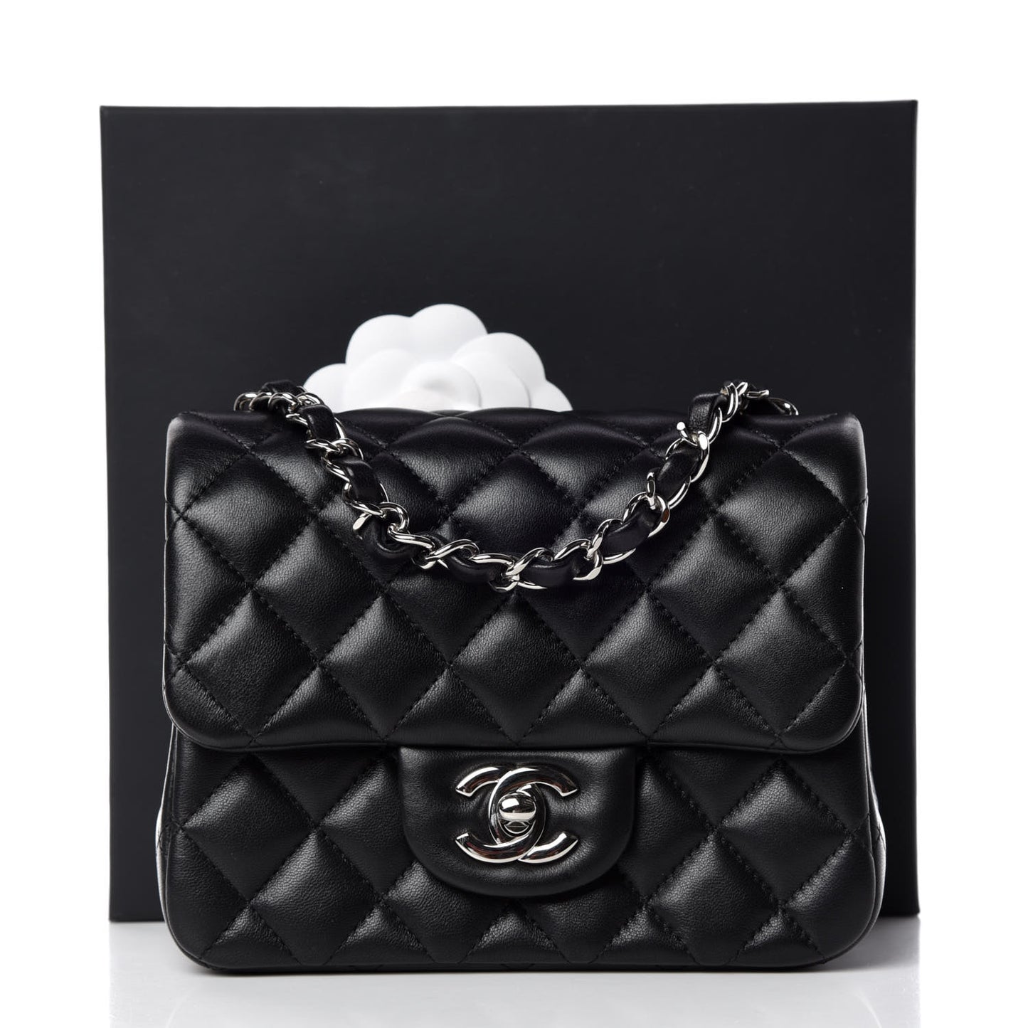 Lambskin Quilted Mini Square Flap Black