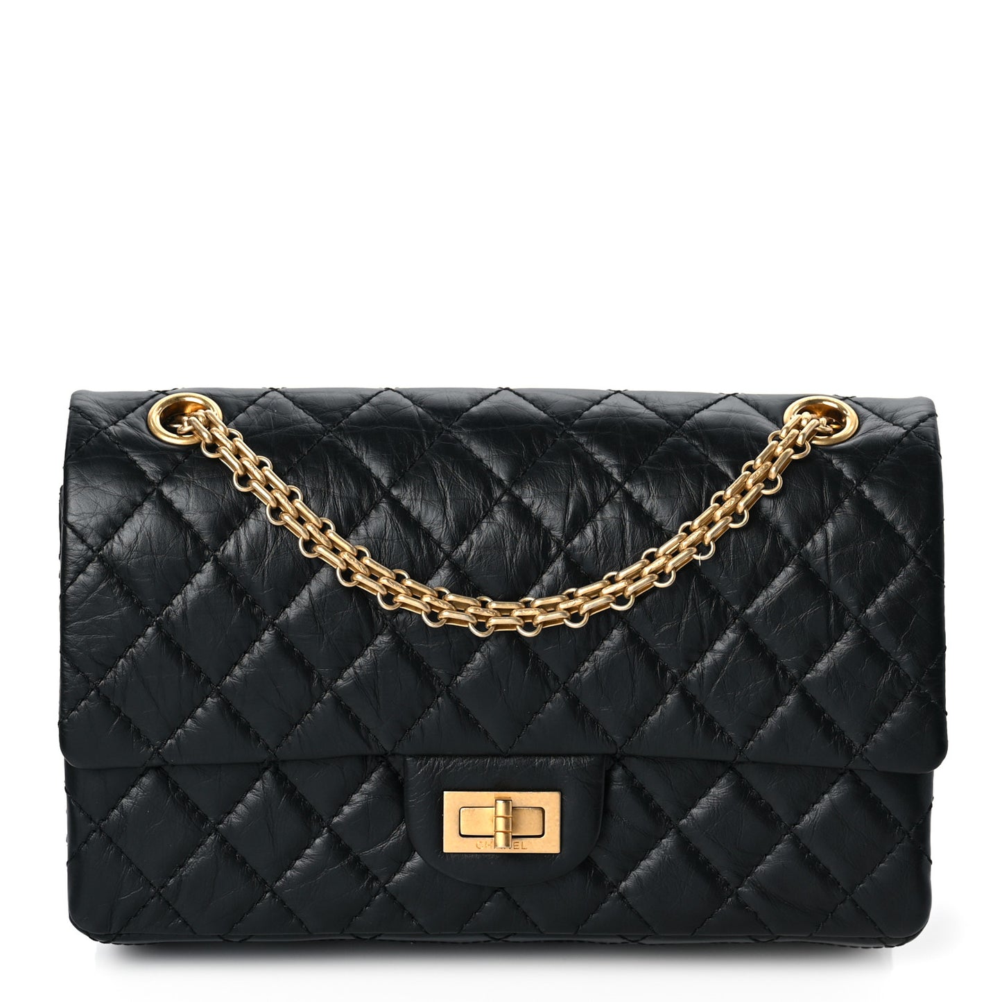 Aged Calfskin Quilted 2.55 Reissue 225 Flap Black
