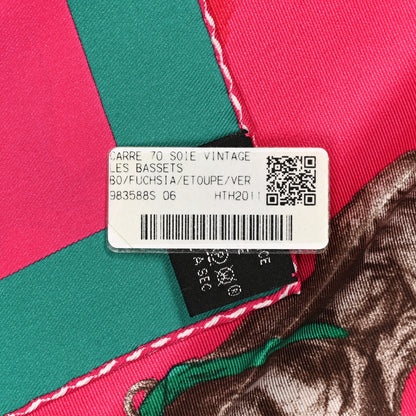 Hermes Silk Les Bassets Scarf 70 Fuchsia Etoupe Vert 3 of 5