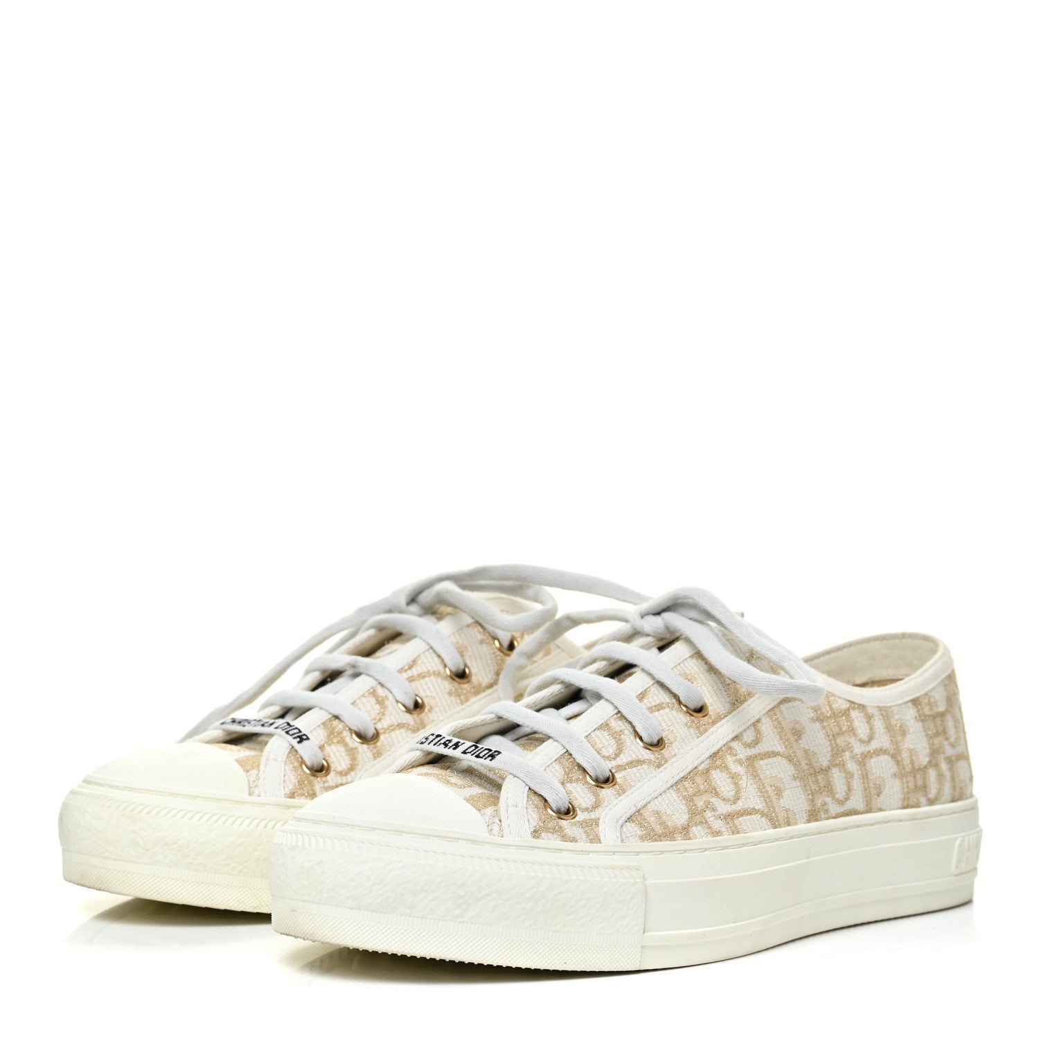 Christian Dior Canvas Oblique Walk'N'Dior Low Top Sneakers 38 Gold 3 of 14