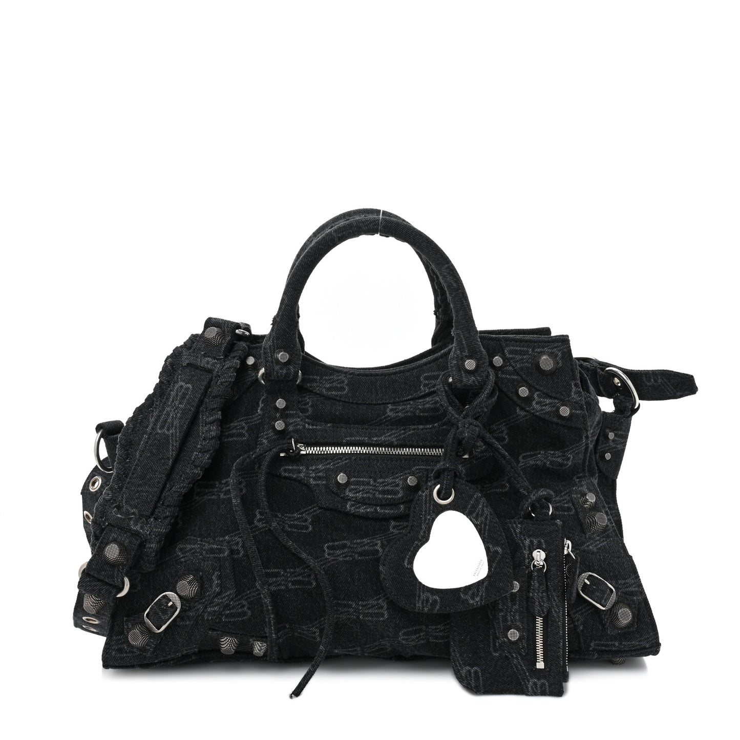 Washed Denim BB Monogram Neo Cagole City Handbag Black