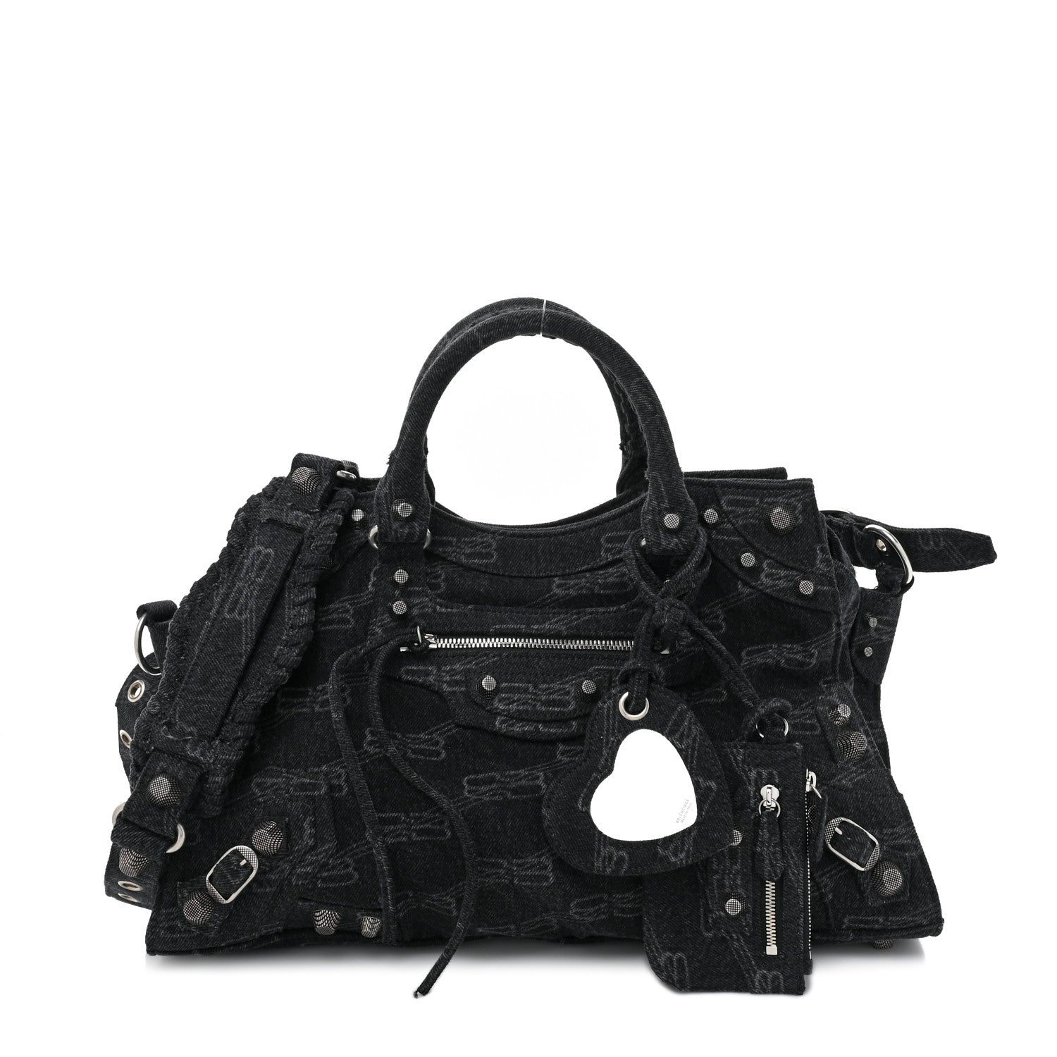 Balenciaga Washed Denim BB Monogram Neo Cagole City Handbag Black 1 of 10