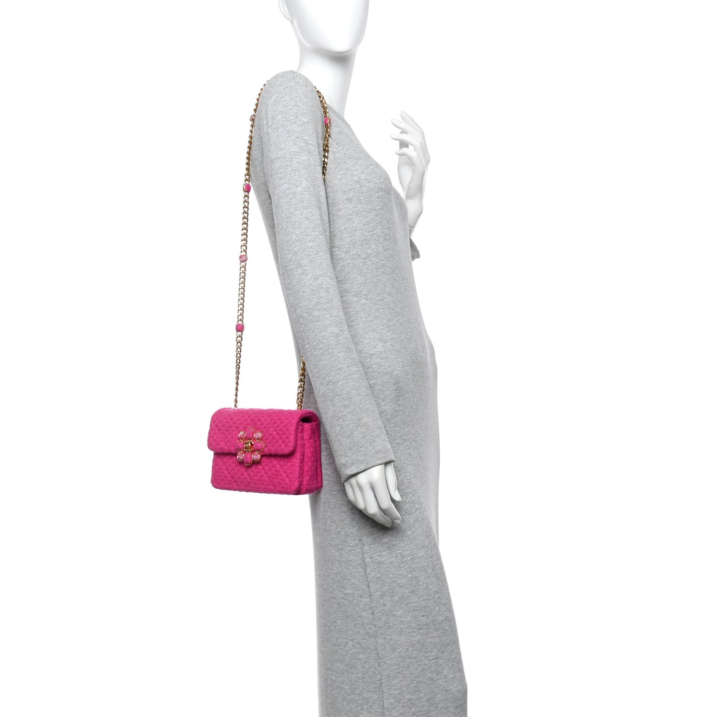 Cashmere Tweed Quilted Mini Bijoux Flap Fuchsia