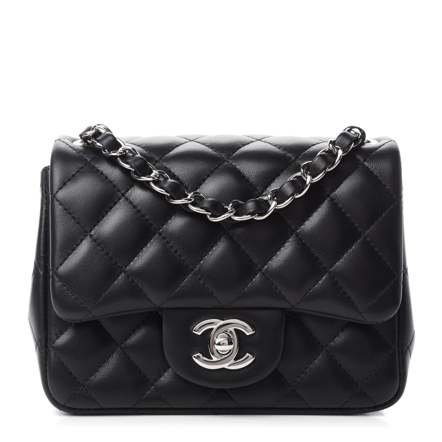 Lambskin Quilted Mini Square Flap Black
