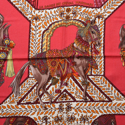 Hermes Cashmere Silk La Danse Du Cheval Marwari Shawl 140 Rose Vif Orange Fuchsia 3 of 5