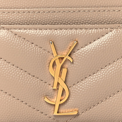 Saint Laurent Grain De Poudre Matelasse Chevron Monogram Credit Card Case Sea Salt 8 of 10
