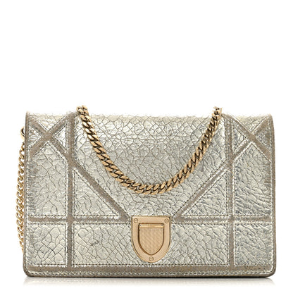 Christian Dior Metallic Ceramic Effect Deerskin Diorama Wallet on Chain Pouch Silver 1 of 12