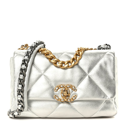 Chanel Metallic Lambskin Quilted Medium Chanel 19 Flap Silver 1 of 10