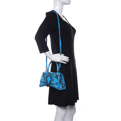 Balenciaga Shiny Calfskin Python Effect Small Hourglass Top Handle Bag Azur Black 2 of 11