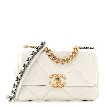 Chanel Goatskin Quilted Medium Chanel 19 Flap White 1 of 12