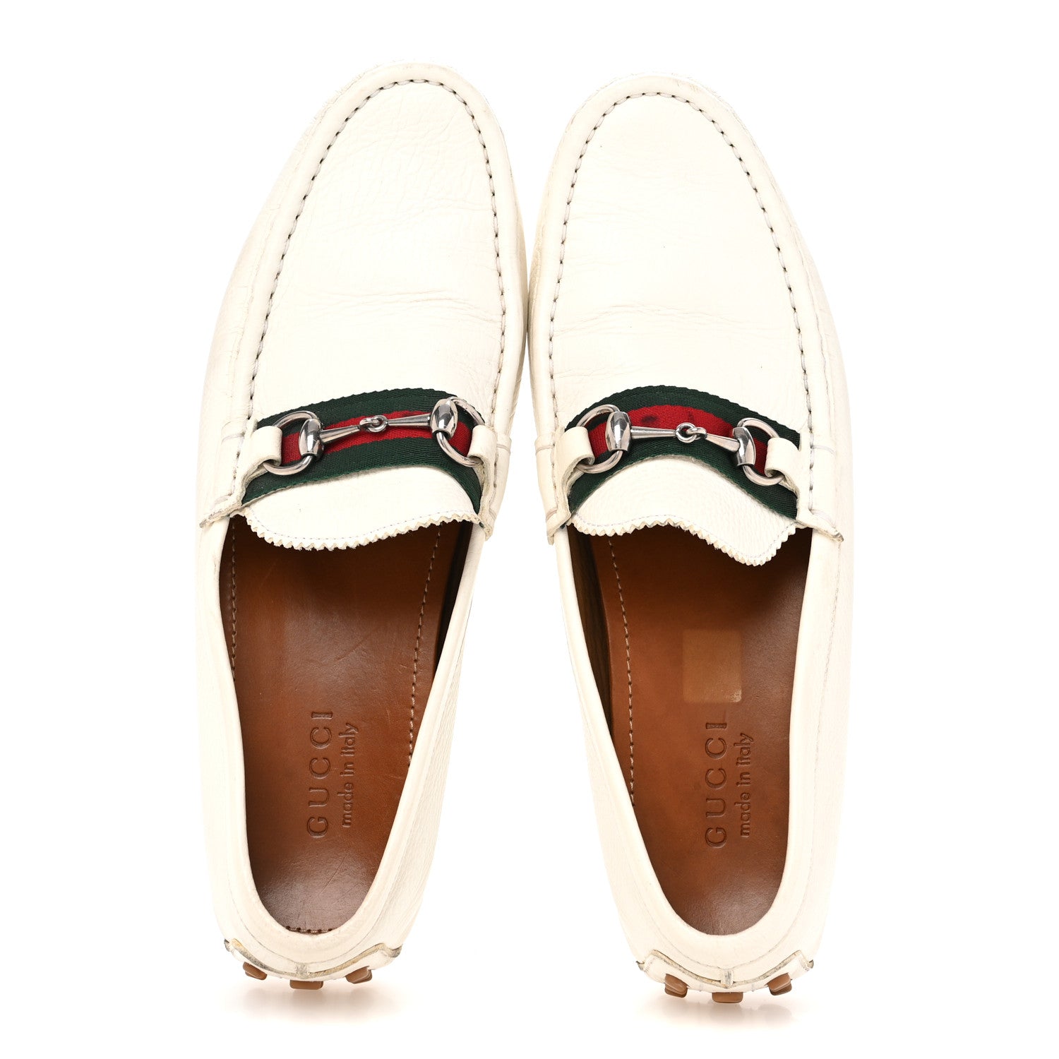 Gucci Miro Soft Calfskin Web Mens Horsebit Driver Loafers 10 White 2 of 10