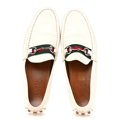 Gucci Miro Soft Calfskin Web Mens Horsebit Driver Loafers 10 White 2 of 10