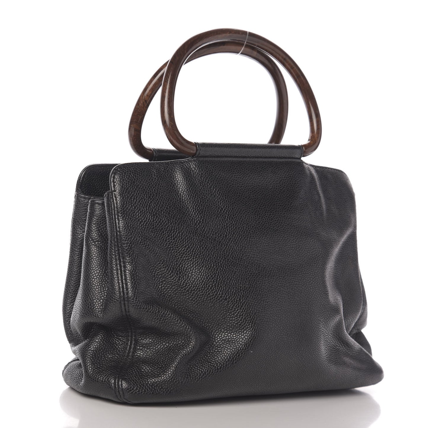 Caviar Wood Handle Handbag Black
