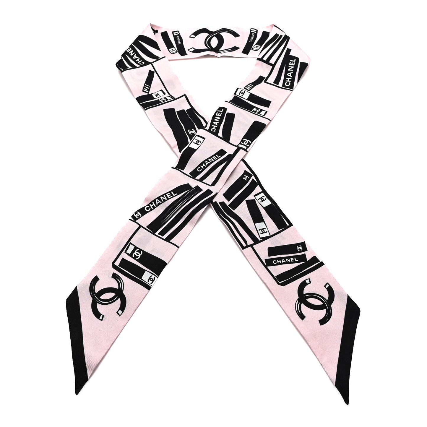 Silk CC Logo Slim Bandeau Scarf Pink Black