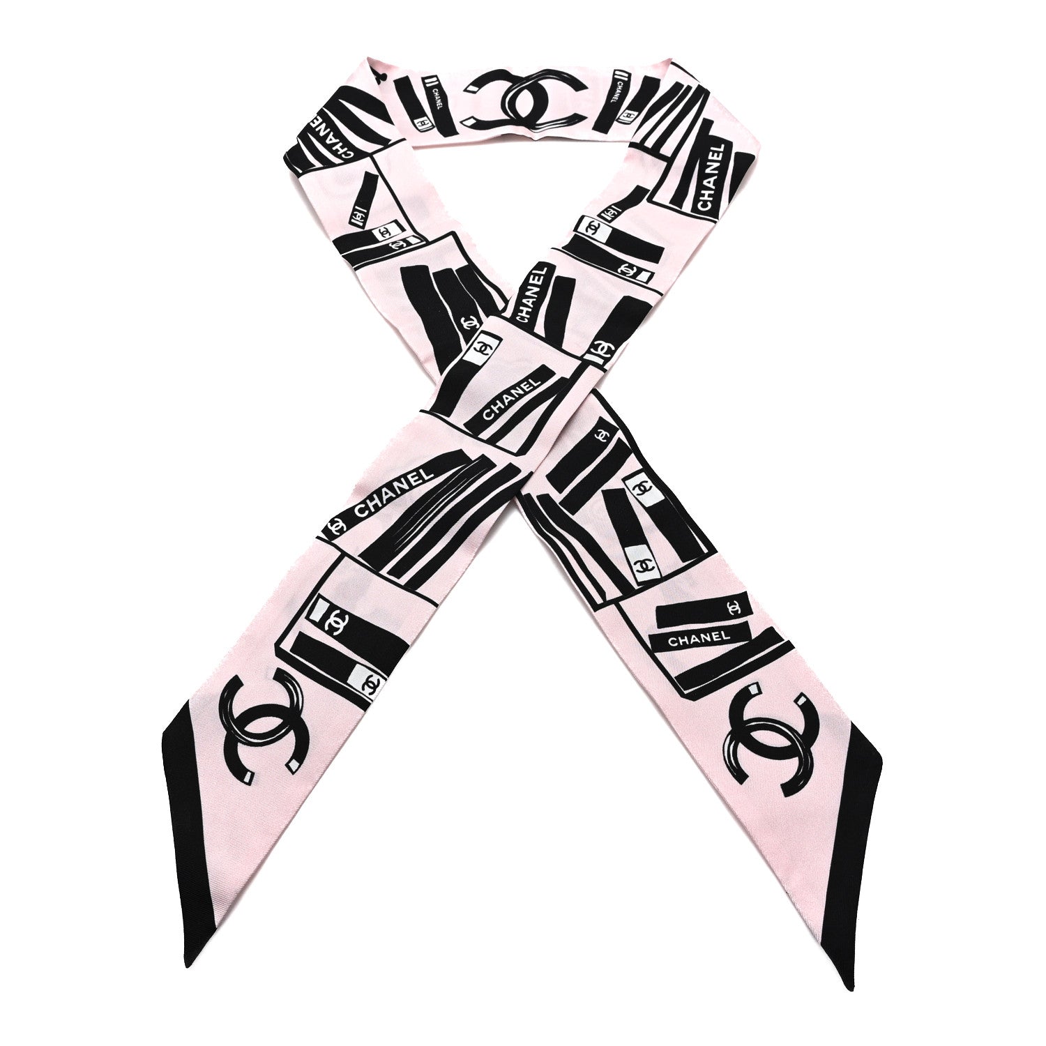Chanel Silk CC Logo Slim Bandeau Scarf Pink Black 1 of 3