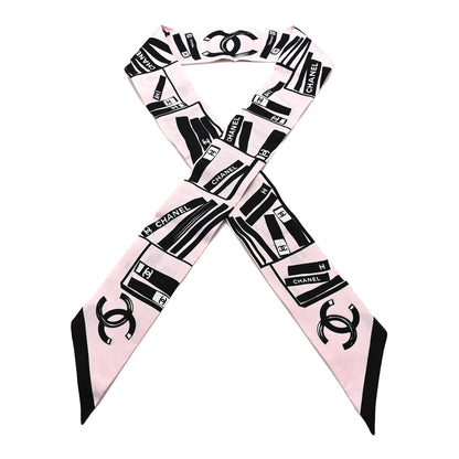 Chanel Silk CC Logo Slim Bandeau Scarf Pink Black 1 of 3