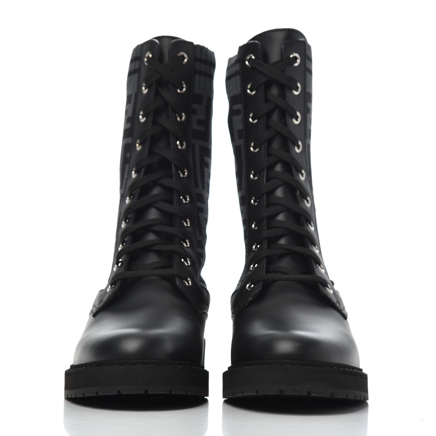Calfskin Stretch Fabric FF Rockoko Biker Boots 40 Black Charcoal