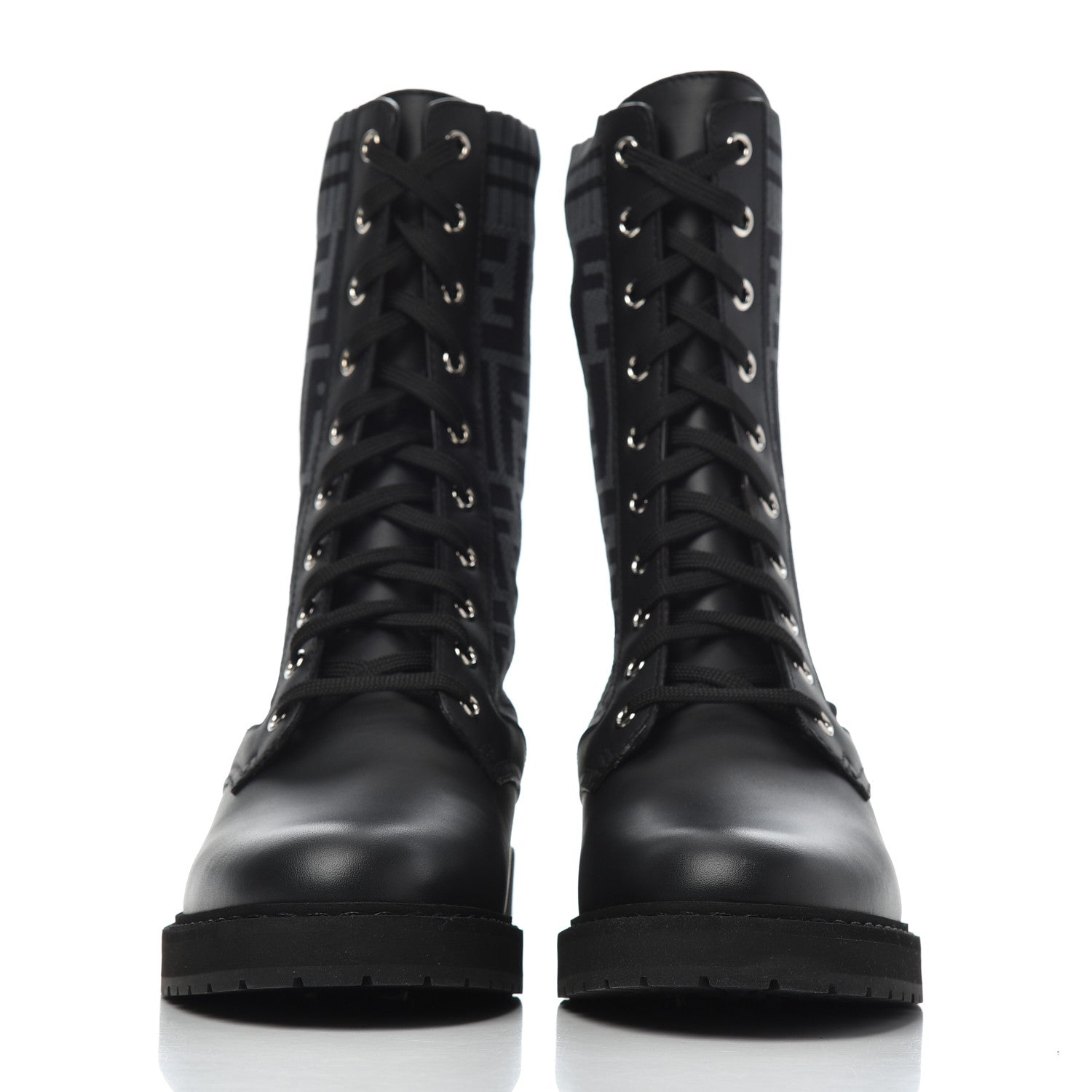 Fendi Calfskin Stretch Fabric FF Rockoko Biker Boots 40 Black Charcoal 2 of 8