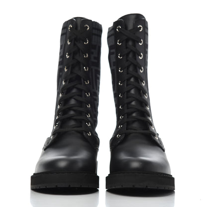 Fendi Calfskin Stretch Fabric FF Rockoko Biker Boots 40 Black Charcoal 2 of 8