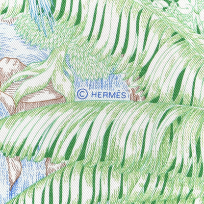 Hermes Silk Twill Faubourg Tropical Scarf 90 Bleu Vert Jaune 2 of 6