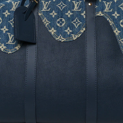 Louis Vuitton X NIGO Taurillon Monogram Denim Drip Keepall Bandouliere 50 Blue 6 of 12