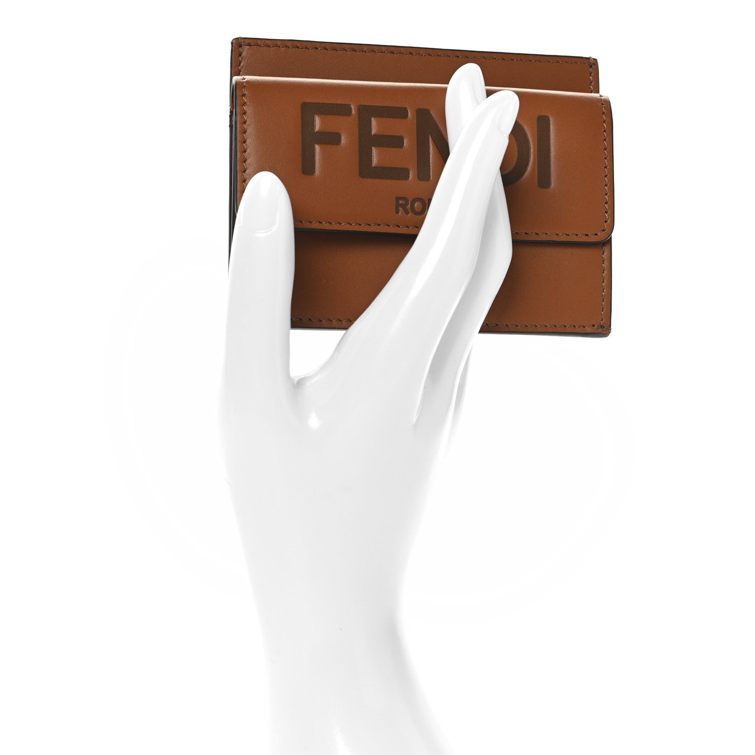 Fendi Vitello King Tamponato Logo Embossed Fold Over Card Holder Wallet Cuoio 2 of 7