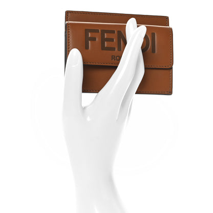 Fendi Vitello King Tamponato Logo Embossed Fold Over Card Holder Wallet Cuoio 2 of 7