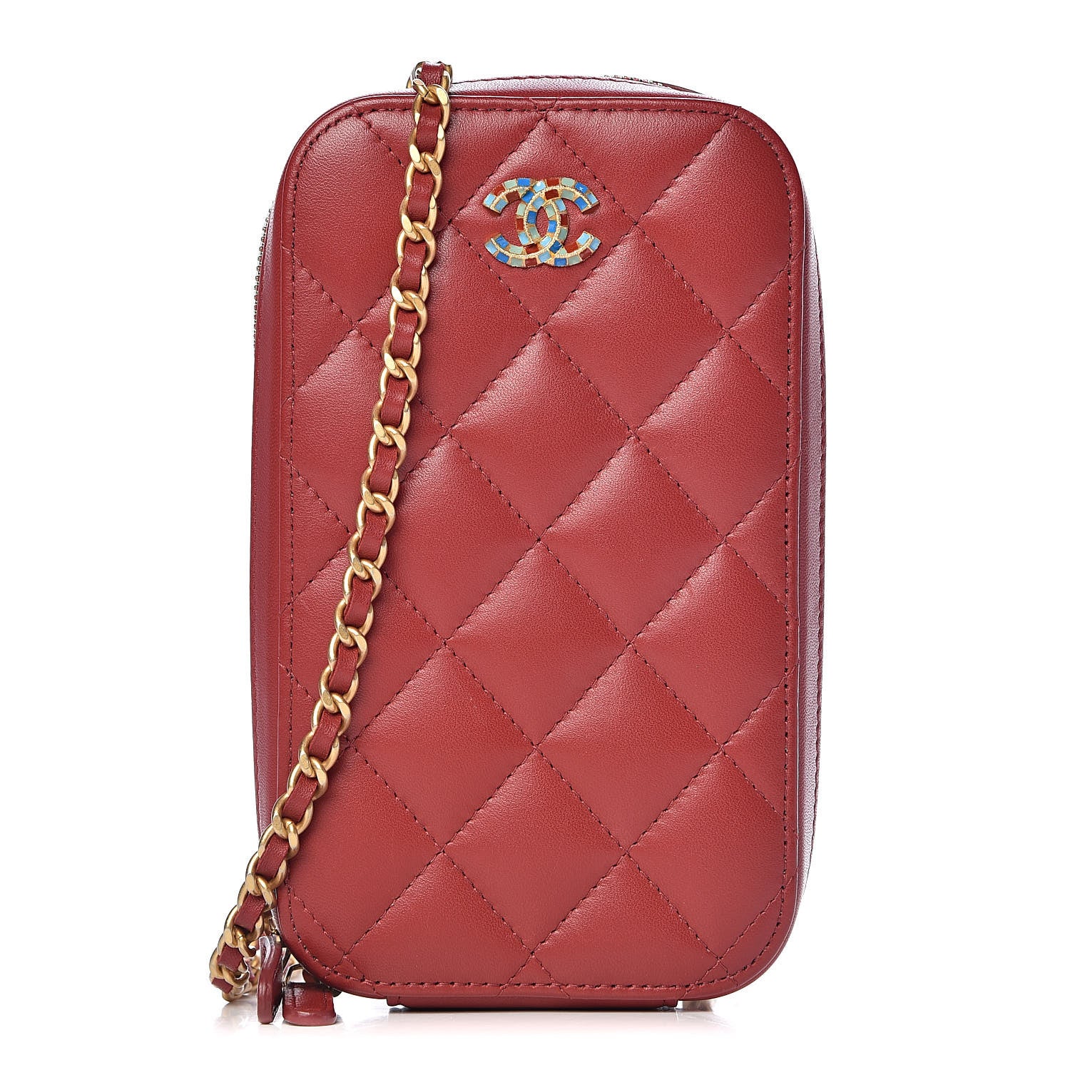 Chanel Lambskin Quilted Zip Phone Case Red 1 of 10