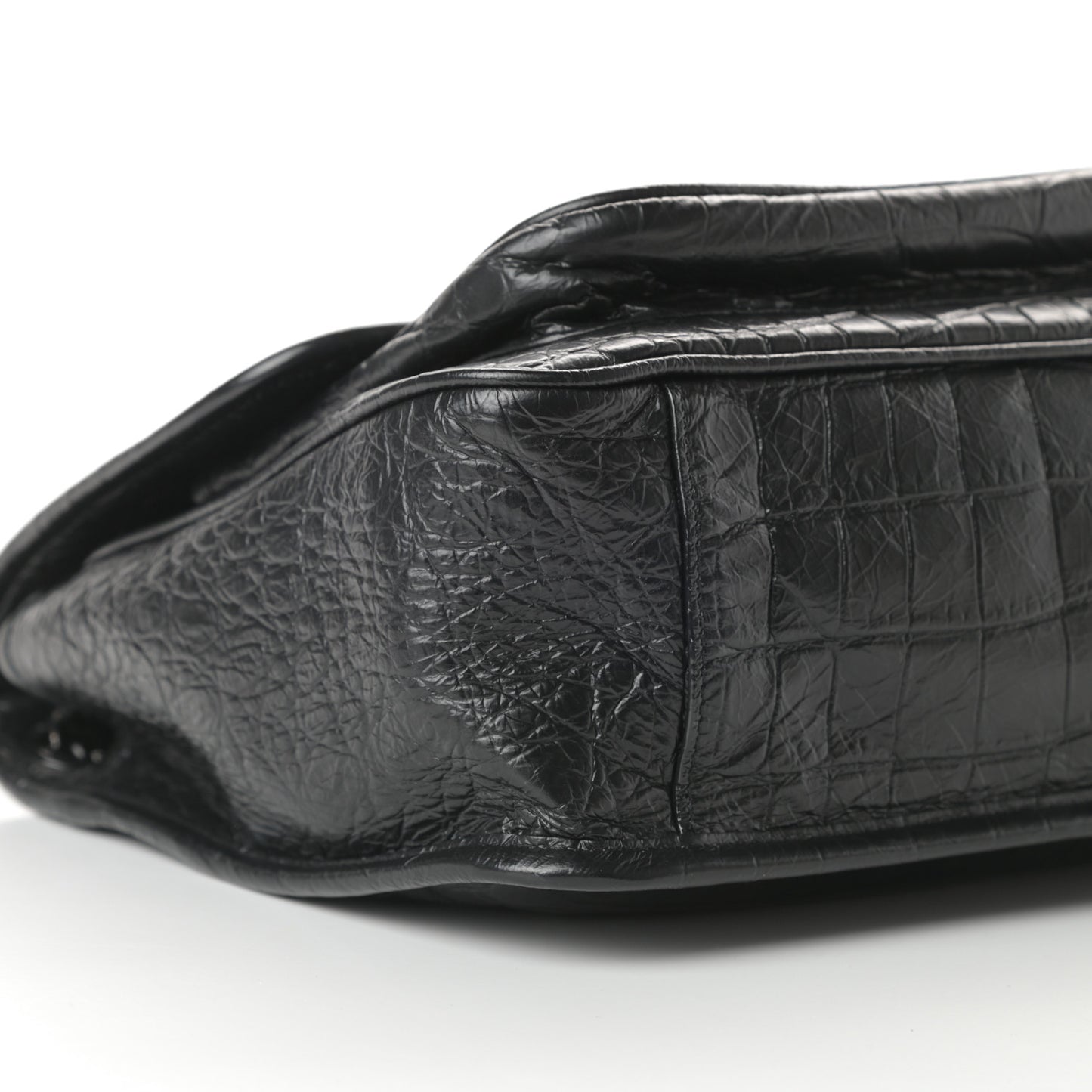 Crocodile Embossed Lambskin Monogram Medium Niki Chain Satchel Black