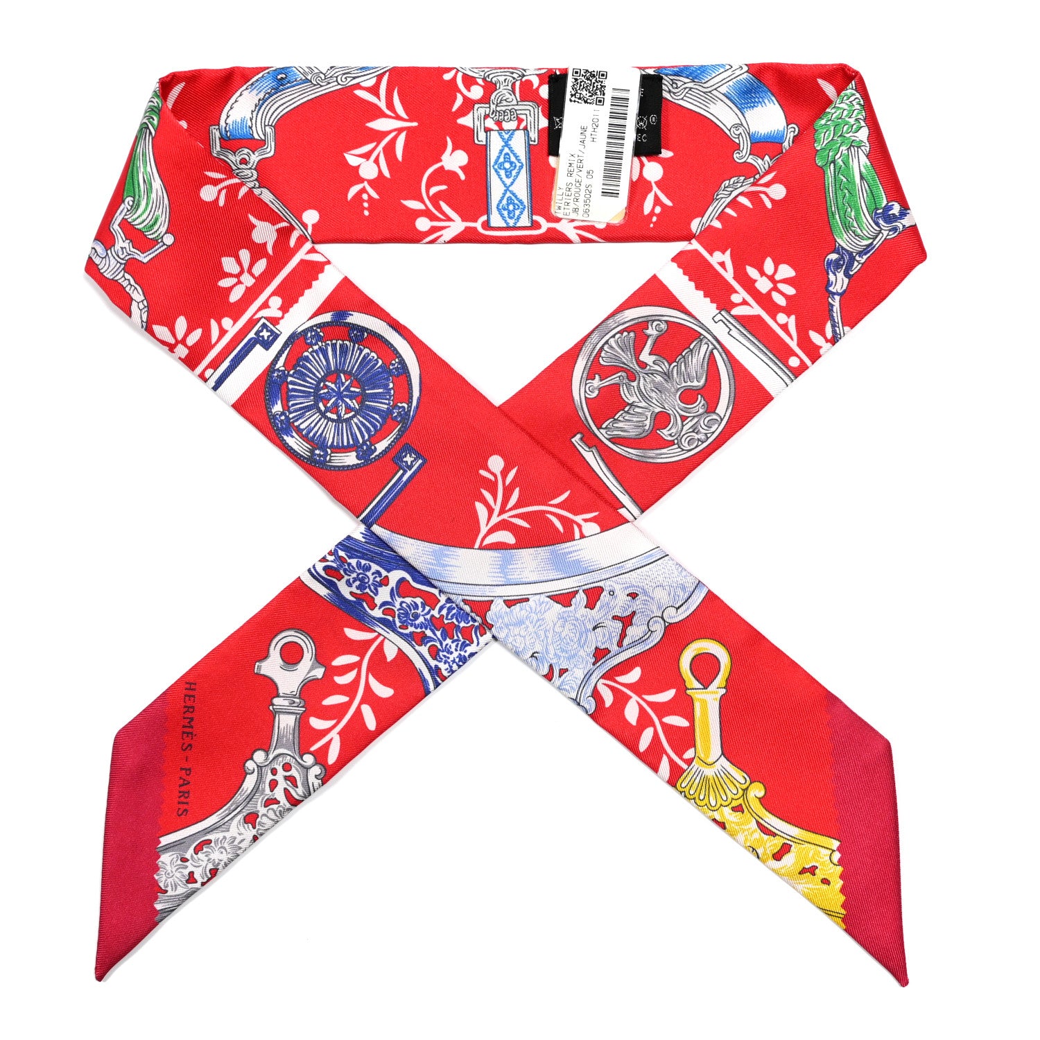 Hermes Silk Etriers Remix Twilly Rouge Vert Jaune 1 of 5