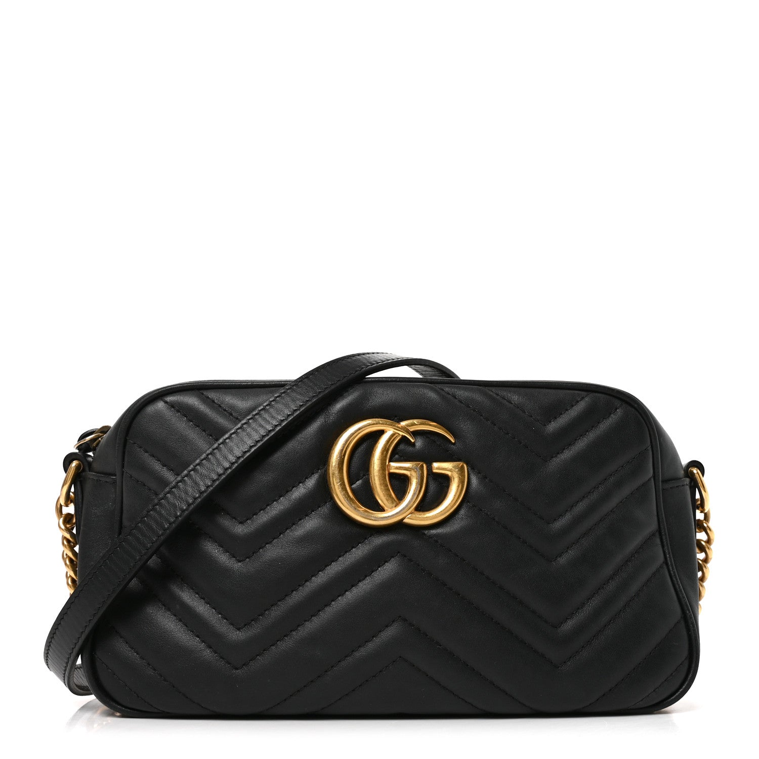 Gucci Calfskin Matelasse Small GG Marmont Chain Shoulder Bag Black 1 of 10