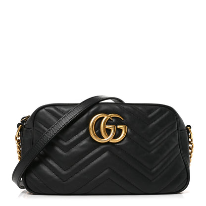 Gucci Calfskin Matelasse Small GG Marmont Chain Shoulder Bag Black 1 of 10