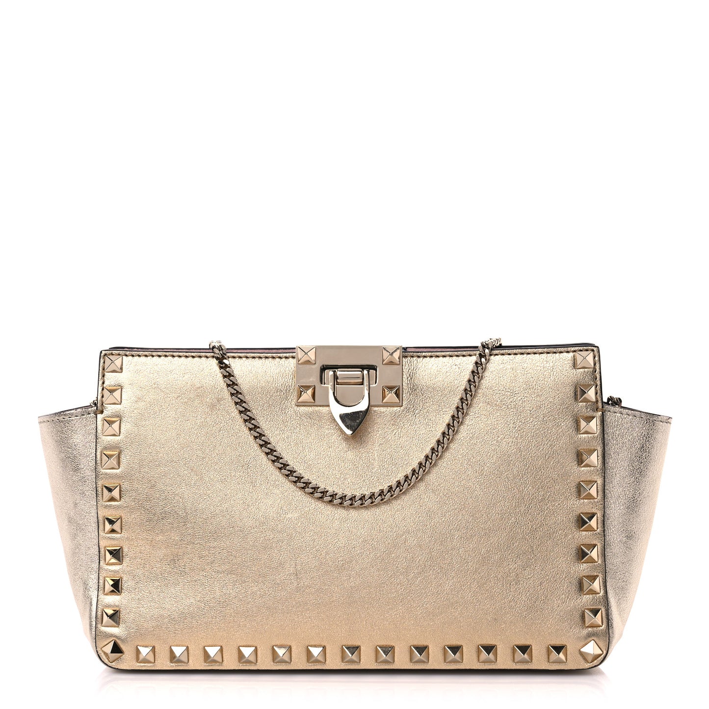 Metallic Calfskin Rockstud Mini Chain Shoulder Bag Multicolor