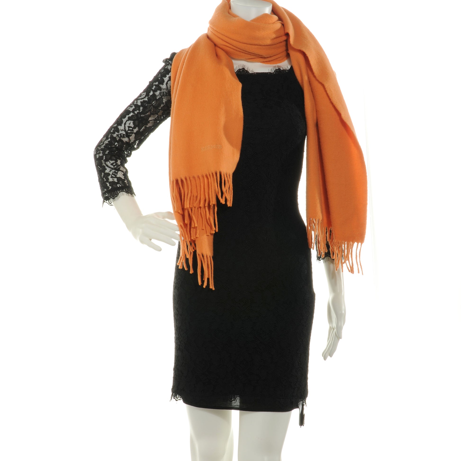 Hermes Cashmere Fringe Scarf Orange 2 of 4