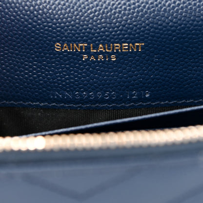Saint Laurent Grain De Poudre Matelasse Chevron Monogram Envelope Chain Wallet Navy 6 of 7
