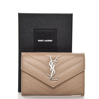 Saint Laurent Grain De Poudre Matelasse Chevron Small Monogram Envelope Wallet Dark Beige 8 of 8