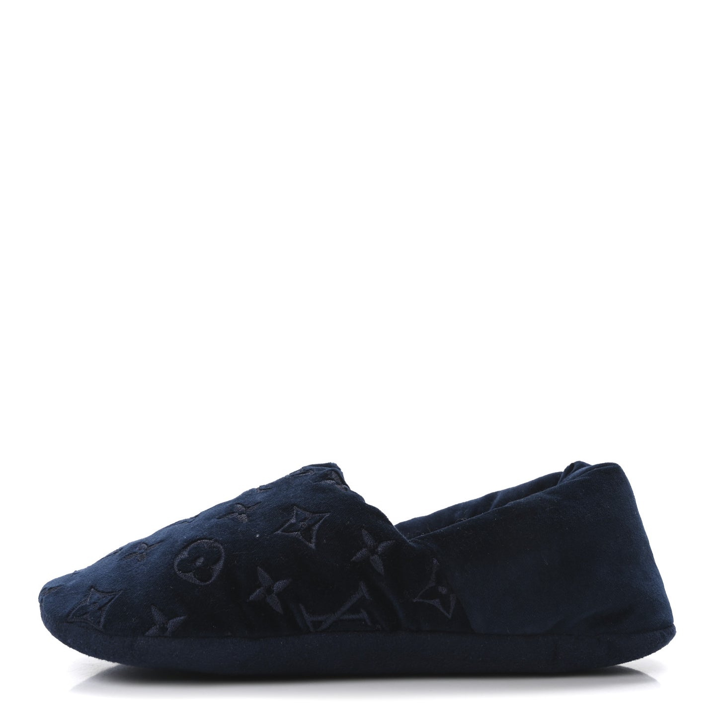 Velvet Embroidered Monogram Dreamy Slipper 36 Navy