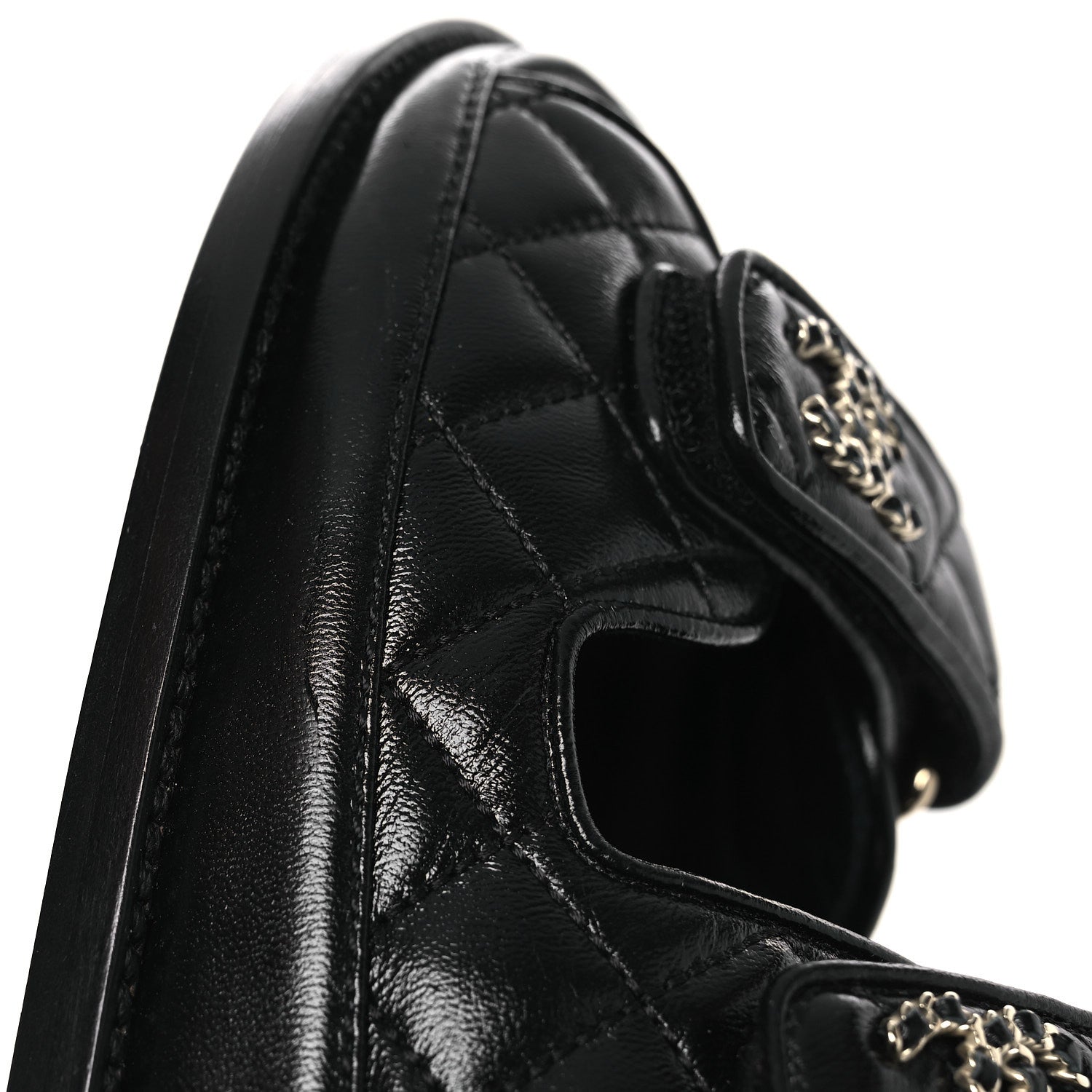 Chanel Lambskin Quilted Velcro Dad Chain CC Slide Sandals 38.5 Black 11 of 12