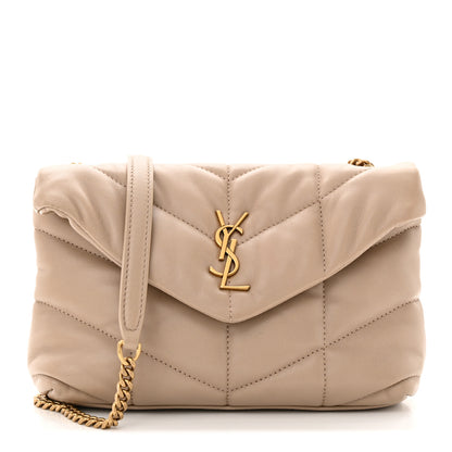 Saint Laurent Lambskin Quilted Toy Loulou Puffer Monogram Chain Satchel Nude Powder 1 of 11