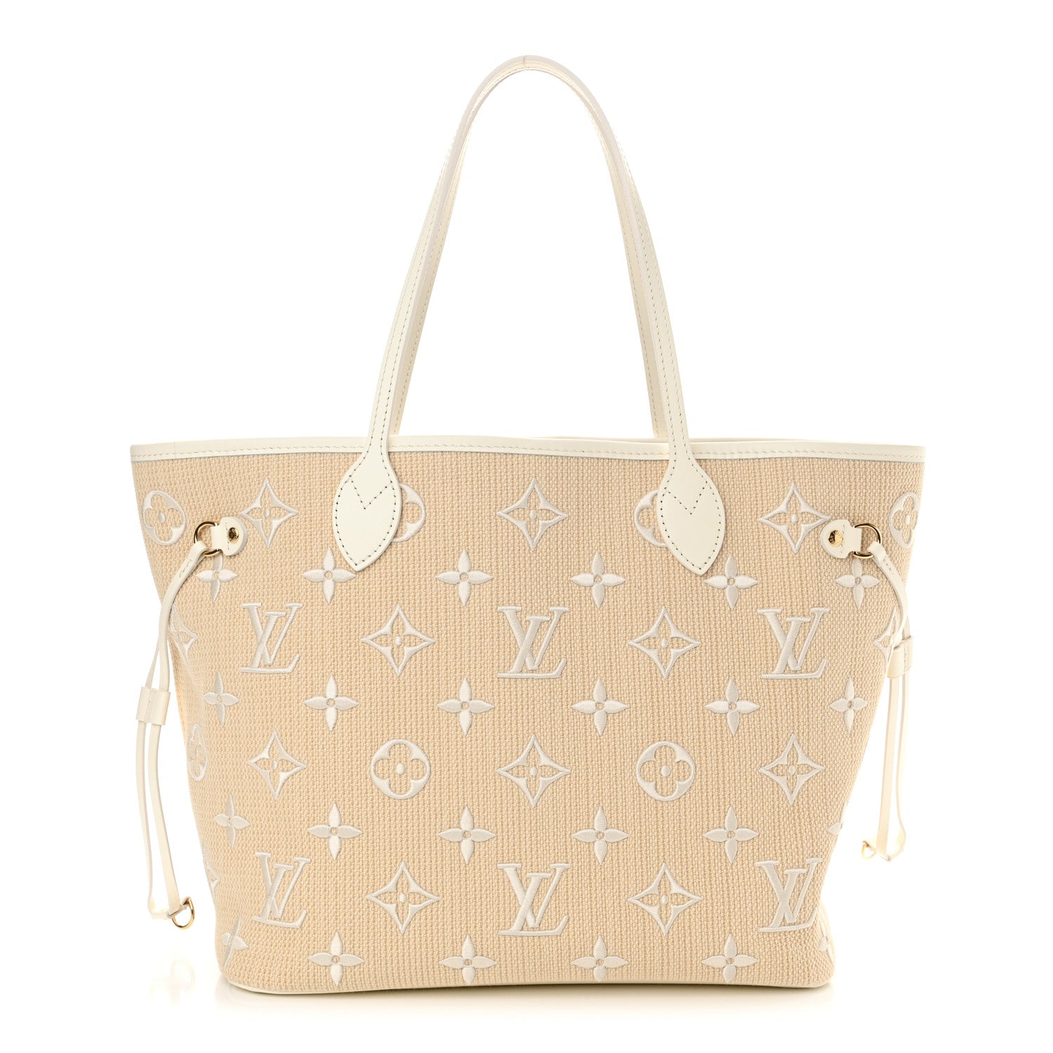 Louis Vuitton Cotton Monogram Embroidered Neverfull MM Beige White 1 of 10