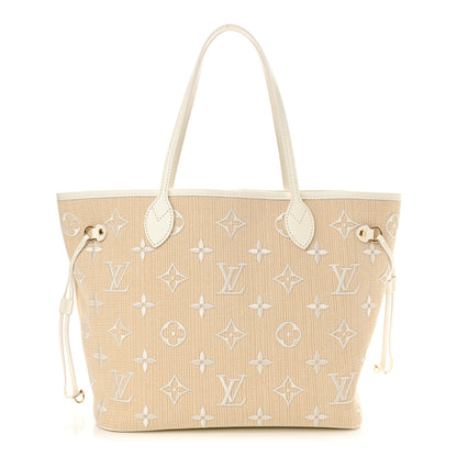 Louis Vuitton Cotton Monogram Embroidered Neverfull MM Beige White 1 of 10