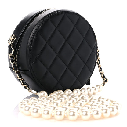 Chanel Lambskin Quilted Pearl Chain Round Clutch With Chain Black 2 of 9