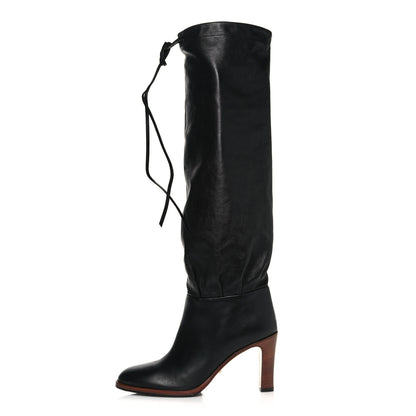 Gucci Deauville Calfskin Cinched Knee High Boots 37.5 Black 1 of 7
