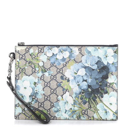 Gucci GG Supreme Monogram Blooms Small Zip Wristlet Pouch Beige Blue Black 1 of 6