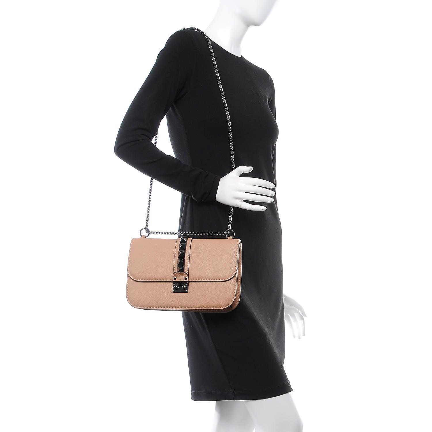 Valentino Garavani Pebbled Calfskin Medium Glam Lock Rockstud Flap Soft Noisette 2 of 10